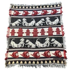 Vintage Crown Crafts Dalmatian Fireman Hydrant Tapestry Throw Blanket